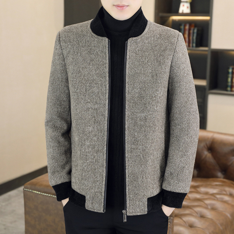 Men's Wool Jacket Business Casual Thickened Stand-up Collar Zip-up Outerwear